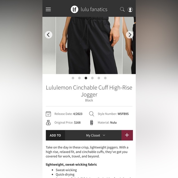 Lululemon Wide leg High-Rise pant/Jogger (cinchable cuff)
Black - Picture 14 of 14